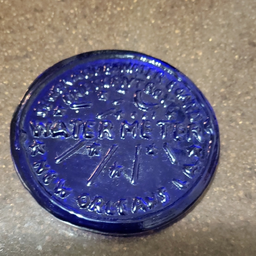New Orleans Pressed Art Glass Crescent Box Cobalt Blue Water Meter Cover